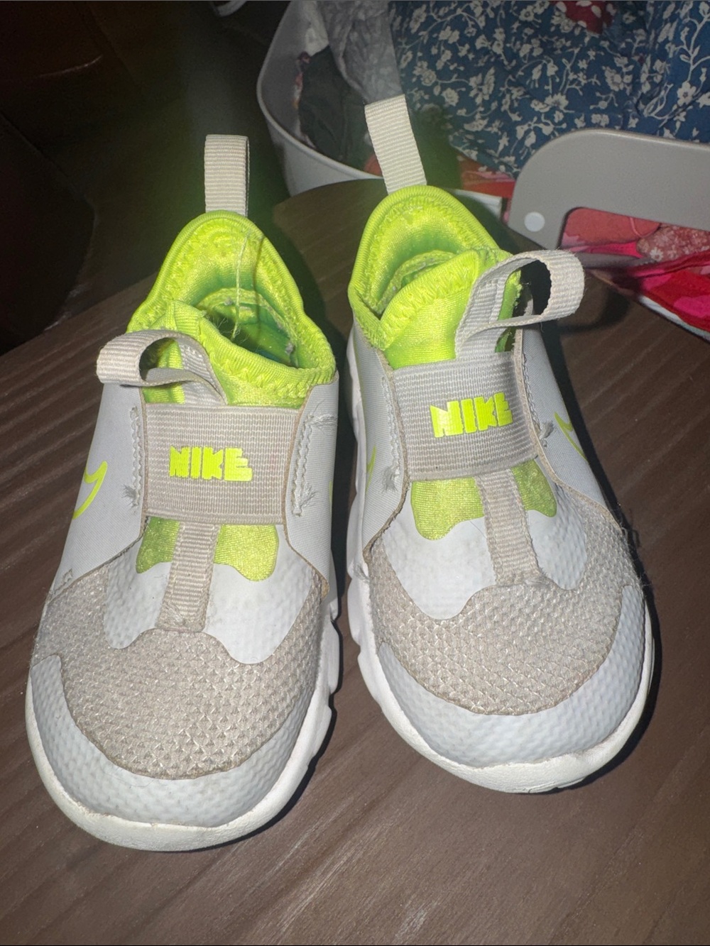 Nike Kids White and Neon Green Slip-On Sneakers